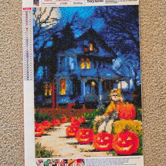 Finished Diamond Art Painting of Halloween Haunted House with Pumpkins(80) - Picture 1 of 2